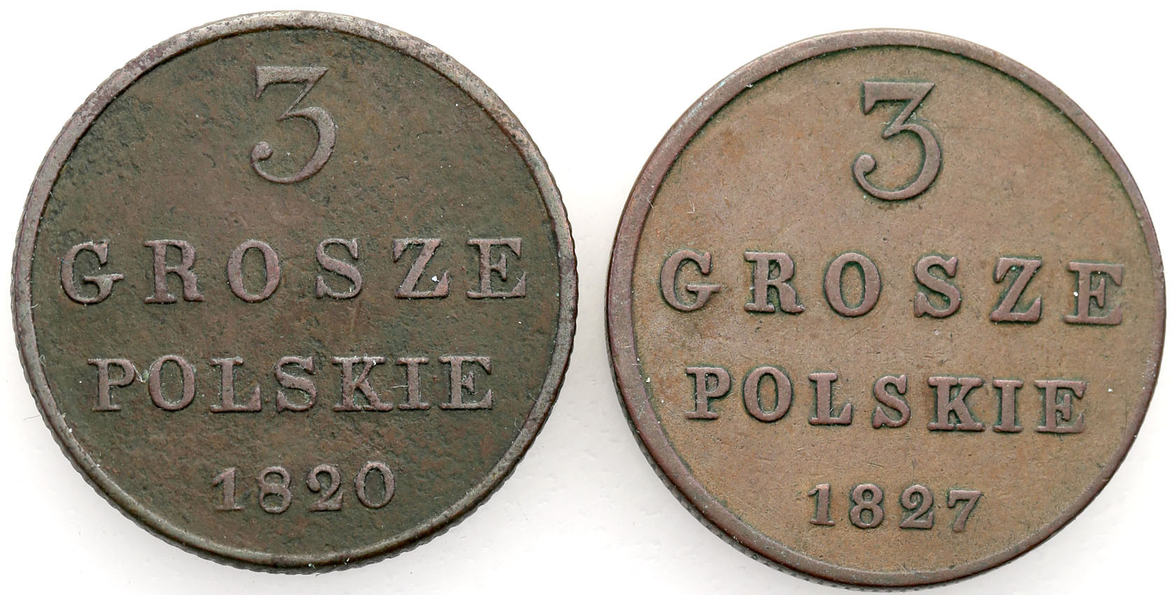 Polska XlX w. / Rosja. 3 Grosze Polskie (Trojak) 1820-1827, Warszawa – zestaw 2 szt.